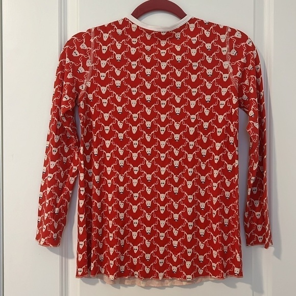 Roberta Roller Rabbit 100% Pima Cotton Red Mustache Deer Print Reindeer Top XS - Picture 3 of 9